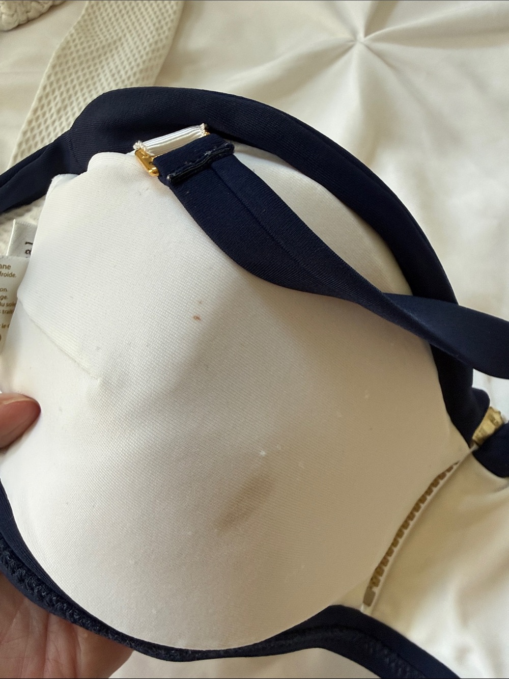 Heidi Klein White and Navy Blue Textured Zip-Front Bikini - Picture 7 of 7